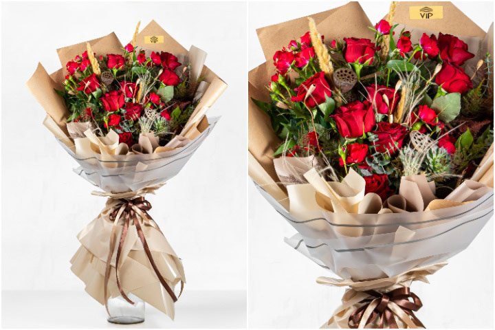 عکس دسته گل تولد با گل های رز قرمز هلندی