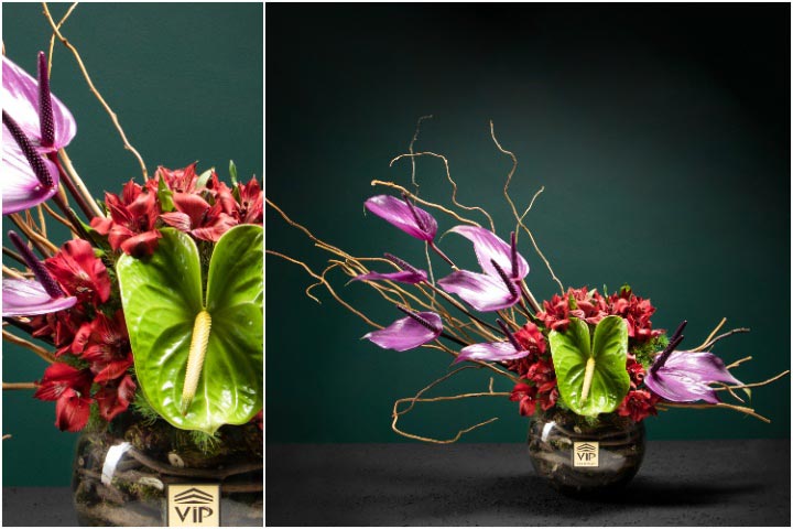 مدل باکس گل طبیعی با گل آنتوریوم رنگی