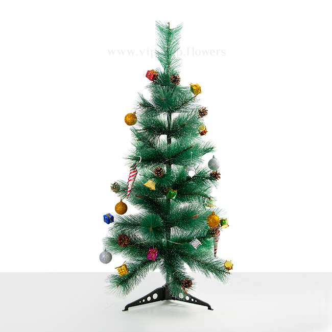 درختچه مصنوعی کریسمس با تزئینات و ریسه نوری