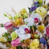 باکس گل رنگارنگ همراه با گل ارکیده سفید زیبا است.