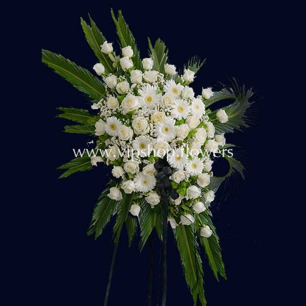 تاج گل پایه دار یک طبقه ترحیم- گلفروشی آنلاین VIP Shop