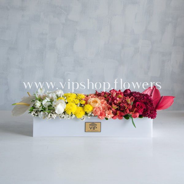 خرید جعبه گل رز و آنتوریوم با تم شاد-گلفروشی درنیاوران- گلفروشی آنلاین VIP Shop