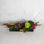 جعبه لاکچری گل آنتوریوم میخک با برگ انجیری - گلفروشی آنلاین VIP Shop