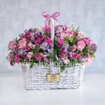 سبد گل K090 لاکچری با تم صورتی-سبد گل شماره 90