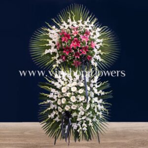 تاج گل پایه دار دو طبقه ترحیم گلایل ژربرا- گلفروشی آنلاین VIP Shop
