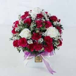 جعبه گل رز و میخک بنفش- گلفروشی آنلاین VIP shop