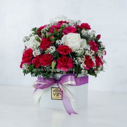 جعبه گل رز و میخک بنفش- گلفروشی آنلاین VIP shop