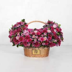 سبد K099 لاکچری دسته دار داوودی رز - گلفروشی آنلاین VIP Shop