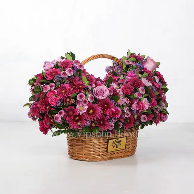 سبد لاکچری دسته دار داوودی رز - گلفروشی آنلاین VIP Shop