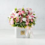 جعبه گل رز اورینتال و آلسترومریا- گلفروشی آنلاین VIP Shop