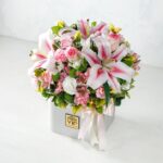 جعبه گل رز اورینتال و آلسترومریا- گلفروشی آنلاین VIP Shop