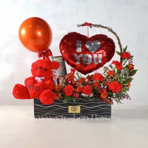 باکس گل ولنتاین لاکچری آلسترومریا و خرس - گلفروشی آنلاین VIP Shop