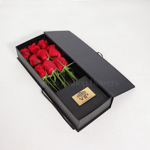 باکس گل خوابیده رز قرمز - گلفروشی آنلاین VIP Shop