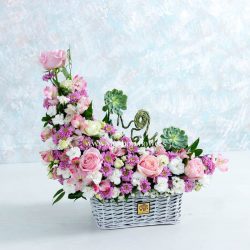 خرید سبد گل رز داوودی و میخک- گلفروشی آنلاینVIP Shop