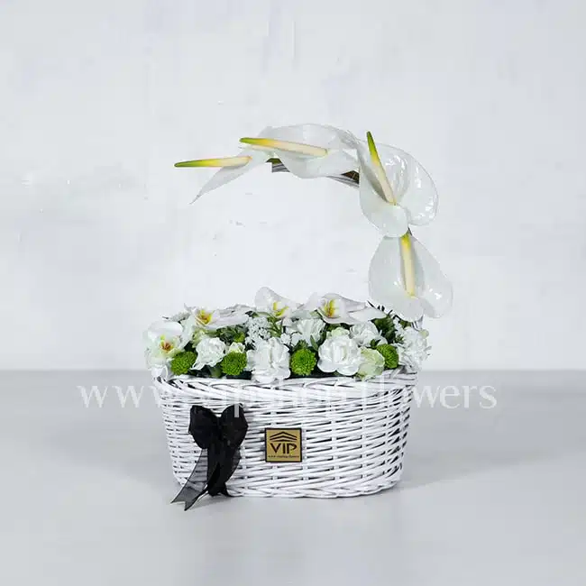 سبد گل ترحیم F41 ارکیده و آنتوریوم- گلفروشی آنلاین VIP Shop