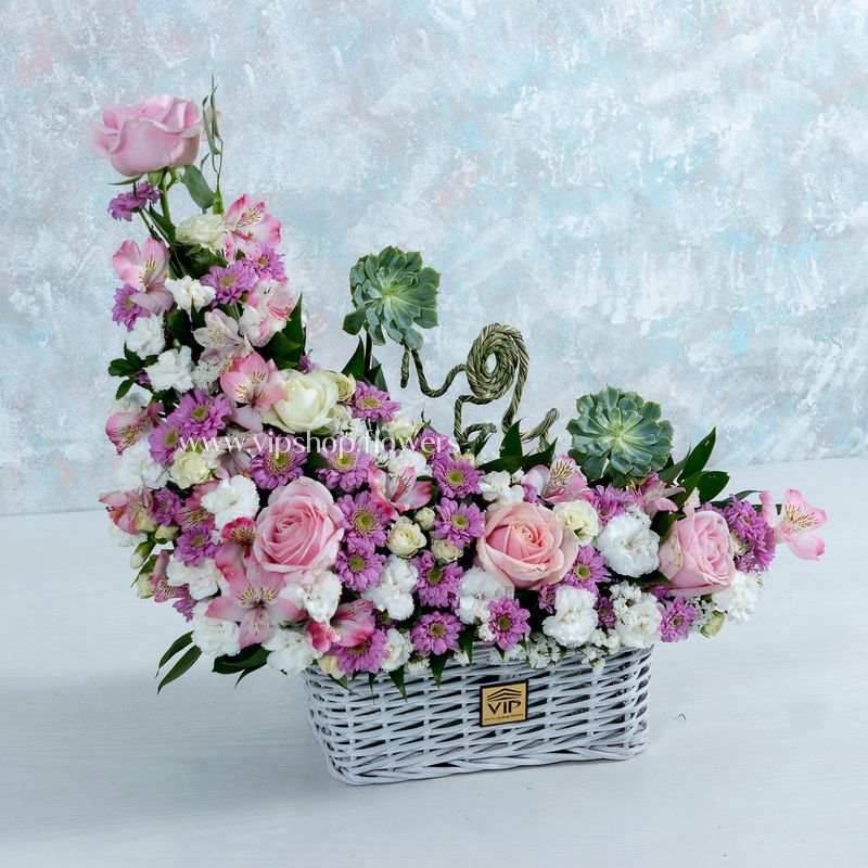 خرید سبد گل رز داوودی و میخک- گلفروشی آنلای نVIP Shop