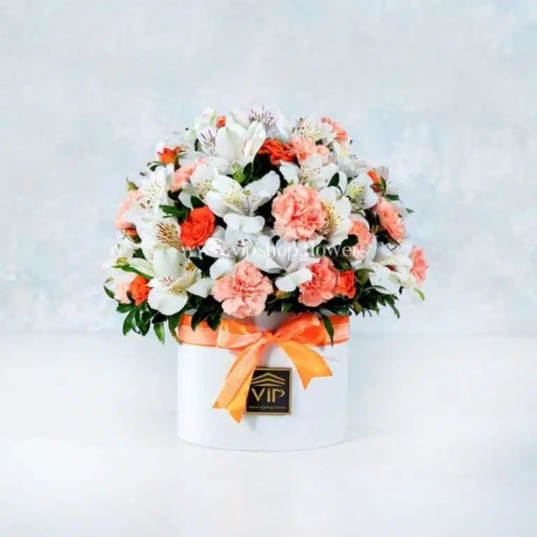 جعبه گل میخک و آلسترومریا- گلفروشی آنلاین VIP Shop
