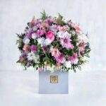 جعبه گل رز لیسینتوس داوودی با تم سفید صورتی-جعبه گل شماره 89