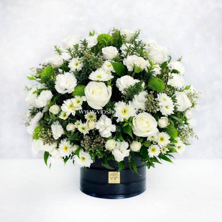 خرید جعبه گل ترحیم F43 رز و داوودی- گلفروشی آنلاین VIP Shop