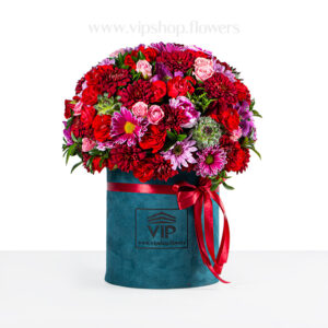 باکس گل داوودی استوانه ای فیروزه ای - گل فروشی VIP Shop