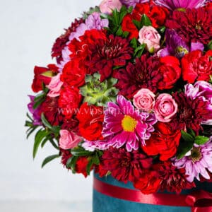 باکس گل داوودی استوانه ای فیروزه ای - گل فروشی VIP Shop