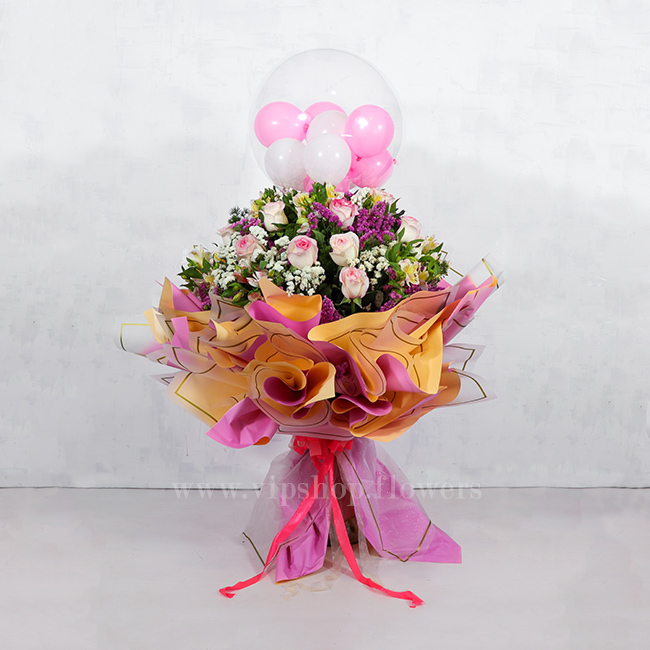 دسته گل بزرگ رز با تم صورتی - گلفروشی آنلاین VIP Shop