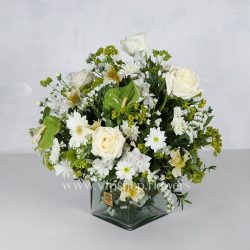 جعبه گل شیشه ای رز آنتوریوم مربعی - گلفروشی آنلاین VIP Shop