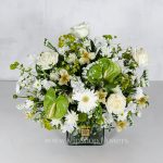 جعبه گل شیشه ای رز آنتوریوم مربعی - گلفروشی آنلاین VIP Shop