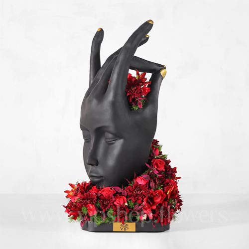 گل و مجسمه داوودی با تم قرمز - گلفروشی آنلاین VIP Shop