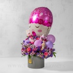 جعبه گل و بادکنک نوزاد دخترانه