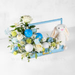 باکس گل چوبی آبی رز و میخک