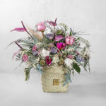 خرید آنلاین سبد گل K131 حصیری رز هلندی صورتی