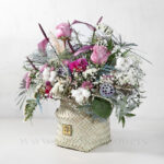 خرید آنلاین سبد گل حصیری رز هلندی صورتی