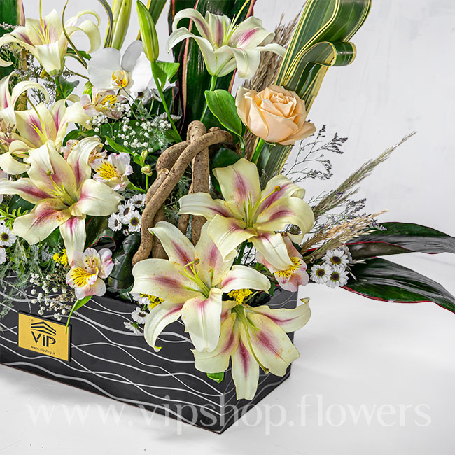 باکس گل با گل لیلیوم برای تبریک روز سینما