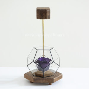 گل رز جاودان 5 ضلعی پایه چوبی با چراغ