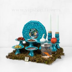 سبد گل هفت سین فیروزه ای از زاویه ی کنار