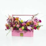 باکس گل چوبی صورتی دسته دار